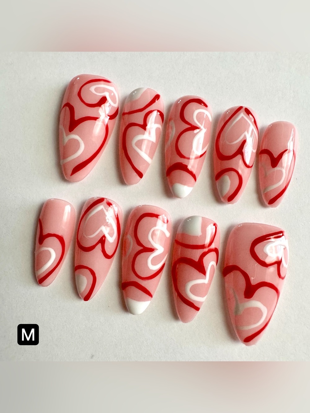 Pink & Red Heart Nail Set - Press-On Nails